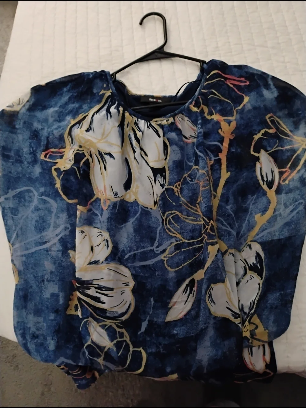 Style & Co. Navy Blue Floral Print Short Sleeve Blouse
